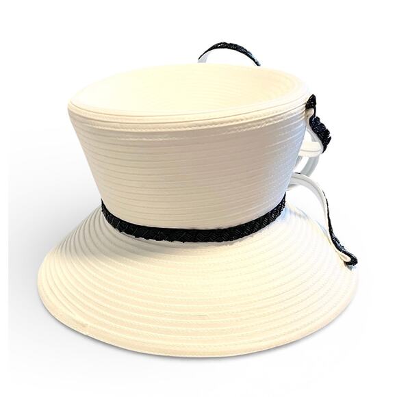 Rare Vintage Unique Kentucky Derby Church Brim Hat Clean White Beaded Black Bow - Picture 8 of 10